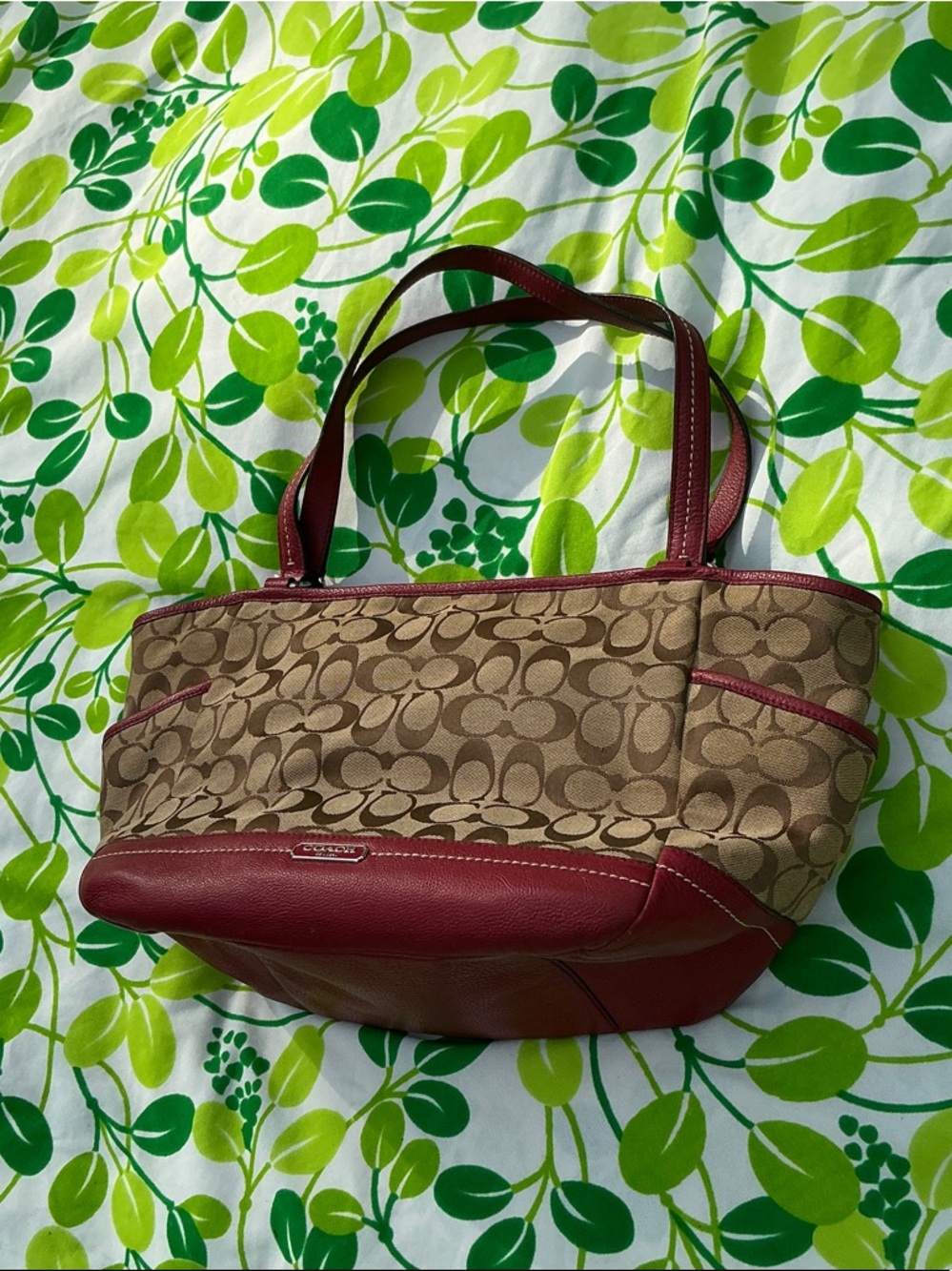 Coach Tote Handbag Park Signiture Carrier J1321-F23297 Large Khaki Red Leather - Picture 3 of 17
